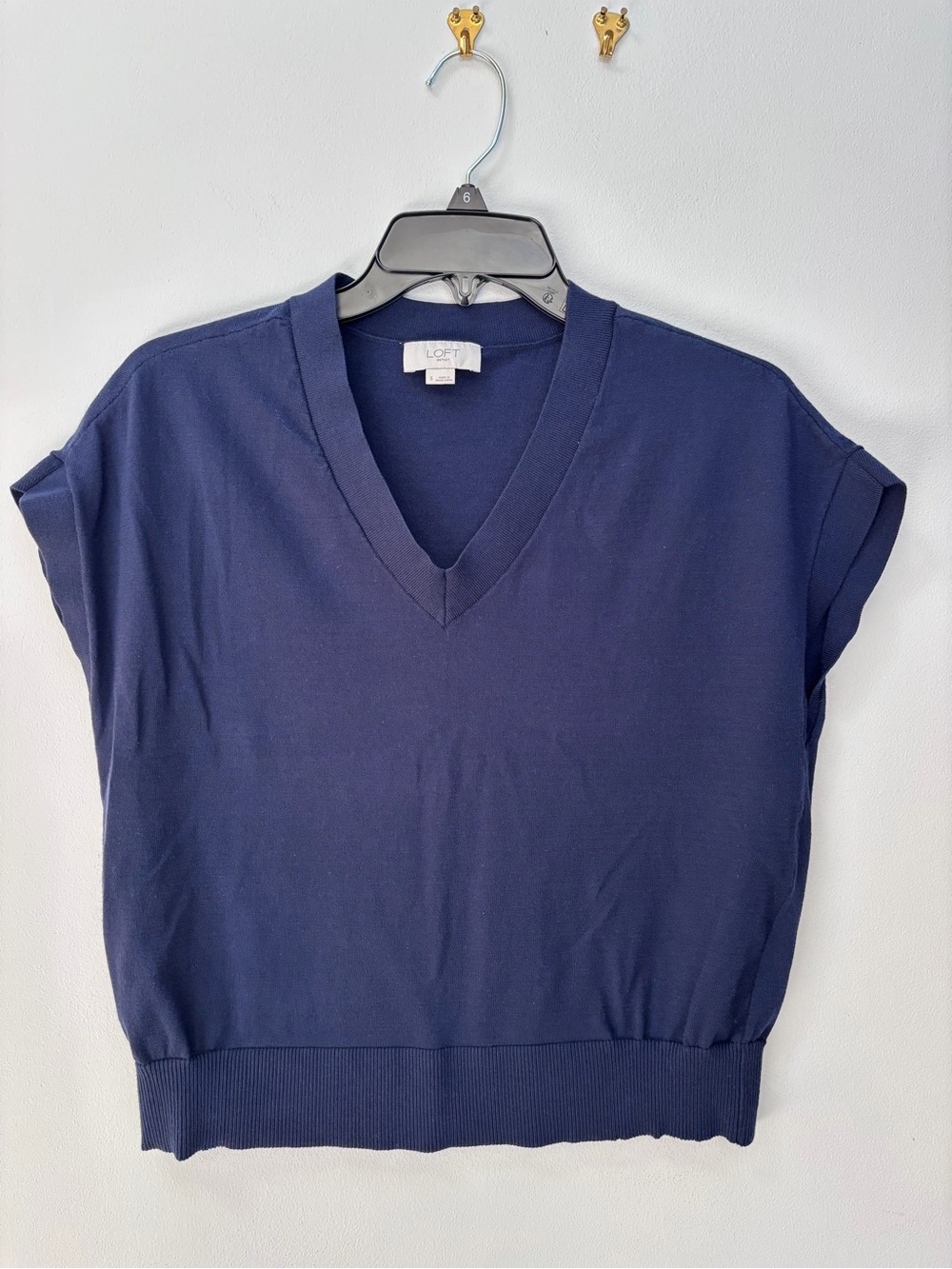 LOFT Navy V-Neck Short Sleeve Knit Top